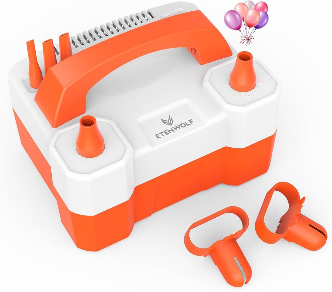 ETENWOLF Electric Balloon Pump for All Balloons 110V 600W Balloon Blower for Party Metalic Latex 260q Foil Balloons, Balloon Inflator for Birthday Decorations (Orange)