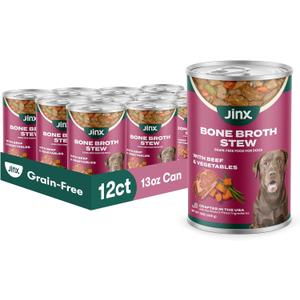 Jinx Bone Broth Stew for Dogs - Beef & Vegetables Recipe - Grain-Free Wet Dog Food & Topper for Picky Eaters - Promotes Lean Muscle Growth, A Healthy Coat & Improved Digestion - 13 Oz, 12 Pack