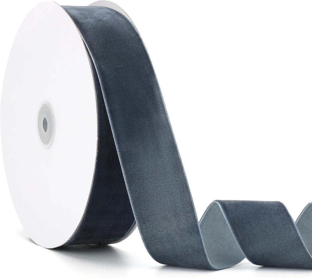 Velvet Ribbon Dark Dusty Blue,1-1/2 Inch x 20Yd,Perfect for Christmas Gift Wrapping,Floral Bouquets,Home Decor,Party DIY Decorations(1-1/2" x 20Yd Dark Dusty Blue)