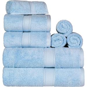 SUPERIOR Egyptian Cotton Pile 8 Piece Towel Set, Includes 2 Bath, 2 Hand, 4 Face Towels/Washcloths, Ultra Soft Luxury Towels, Thick Plush Essentials, Guest Bath, Spa, Hotel Bathroom, Light Blue