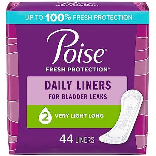 Poise Daily Incontinence Panty Liners, 2 Drop Very Light Absorbency, Long, 44 Count of Pantiliners, 6