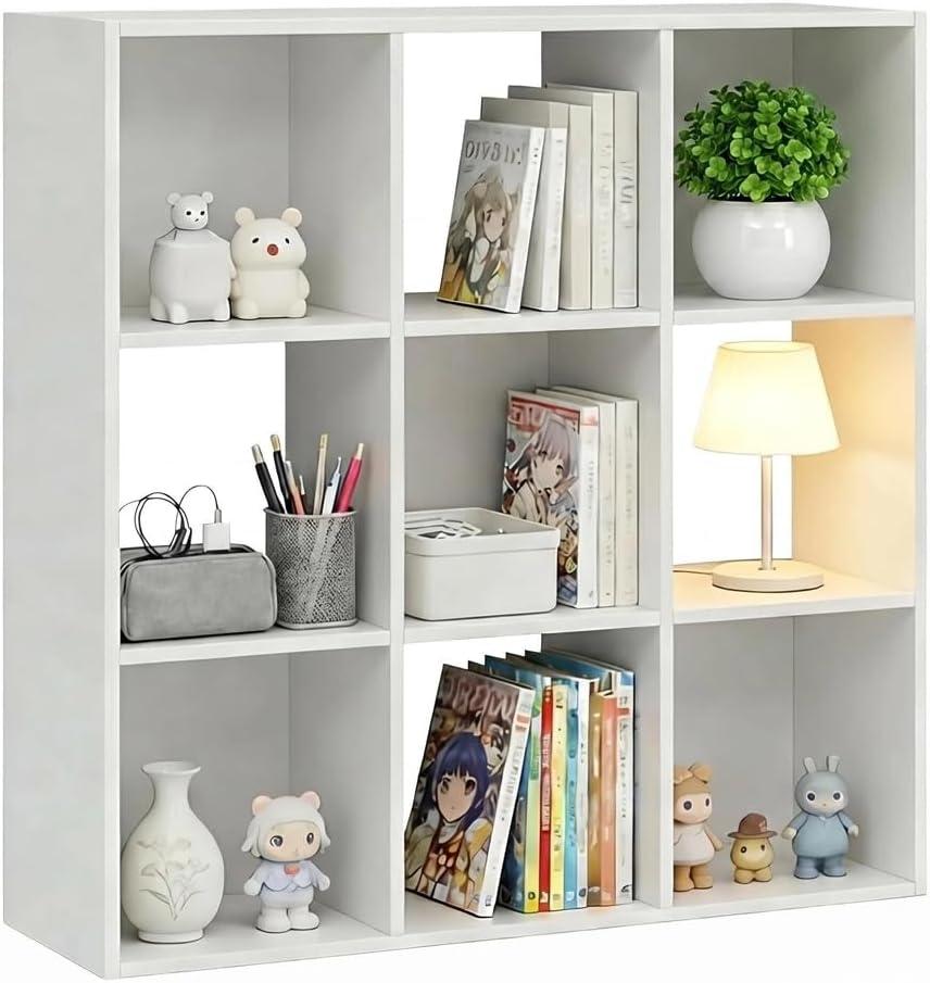 9-Cube Storage Organizer, Reversible Bookcase Shelf, Open Cube Bookshelf, Large Modern Storage for Living Room, Bedroom & Office, White
