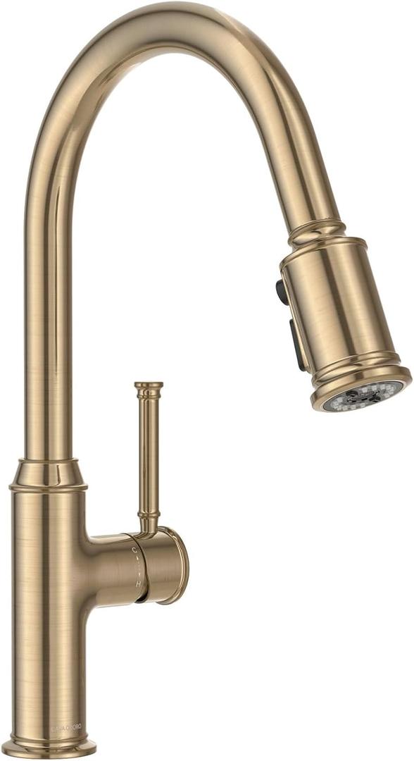 Lava Odoro Curtura Champagne Gold Kitchen Faucet with Pull Down Sprayer, Single Handle Kitchen Sink Faucet with 3-Function Magnetic Sprayer for Sink 1 or 3 Hole, 1.8 GPM, KF421-CB-M