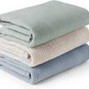 Konssy 3 Pack Muslin Swaddle Blankets for Unisex, Newborn Receiving Blanket, Large 47 x 47 inches, Soft Breathable Muslin Baby Swaddles for Boys & Girls (Blue)