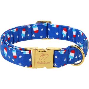 4th of July Dog Collar, Blue Flag Popsicle Patriotic Pet Collar with Metal Buckel, Adjustable Summer Holiday Dog Collars for Small Medium Large Dogs S
