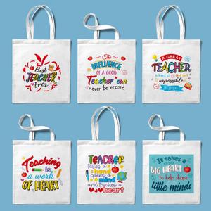 PARSUP 6PCS Teacher Appreciation Basket Bags for Kids Canvas Tote Bags for Students Carrying Thank You Teacher Gift Container with Handle