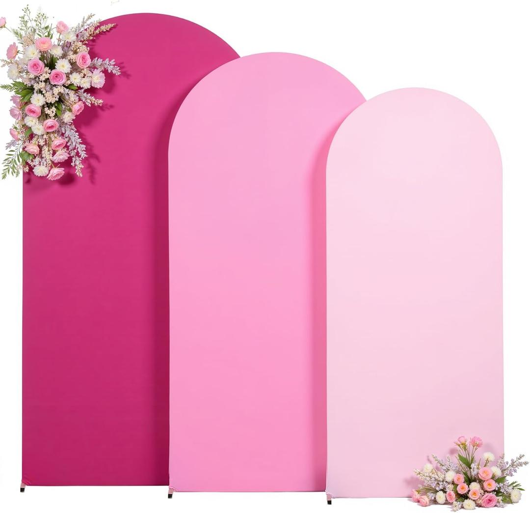 Gradient Pink Arch Backdrop Cover 7.2FT 6.6FT 6FT Arch Covers Stretchy Backdrop Set of 3, Party Arch Cover Spandex Fitted Fabric Hot Pink Wedding Arch Covers for Baby Shower Birthday Party Decoration