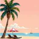 Seaside Paint by Numbers Kit for Adults - DIY Tropical Beach with Palm Tree Painting on Canvas 16x20, Acrylic Paint Set, Suitable for Beginners, Art for Home Decoration or Gifts