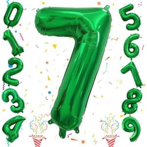Number 7 Balloon for Boys, Giant Dark Green Self Inflating Number 0-9 Set for Girls, 40 Inch Foil Helium Balloons for 7th Birtyday Party Decoration Jungle Anniversary Celebration Women Men Supplies