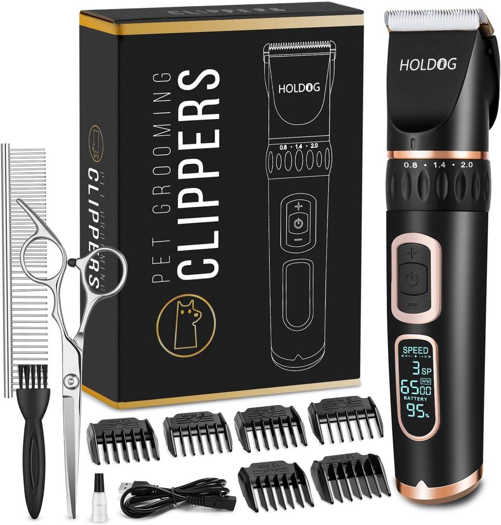 Dog Clippers Professional Heavy Duty Grooming Clipper 3-Speed Low Noise High Power Rechargeable Cordless Pet Tools for Small & Large Dogs Cats Pets with Thick Coats (Black)