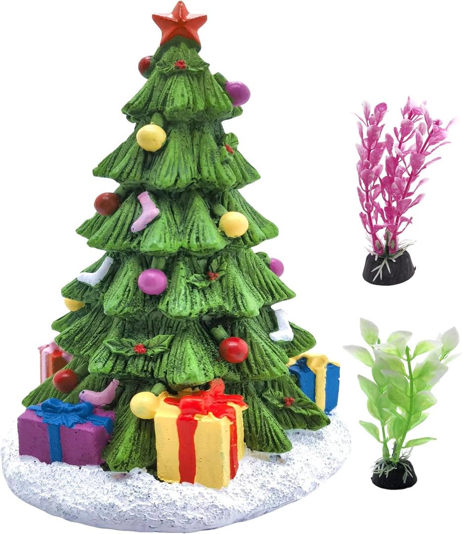 M2cbridge Christmas Tree Aquarium Ornament Pumpkin Holiday Decoration for Aquarium Betta Fish Landscaping Decor (Christmas Tree B)