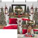MEHOFOND 7x5ft Red Christmas Headboard Bed Backdrop Kids Portrait Photography Winter Holiday Family Picture Photoshoot Merry Xmas Tree Photo Background Party Decor Banner