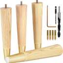 Airy Abode Premium Ash Wood Furniture Legs with Gold Caps (Full Install Kit), 10 Inches