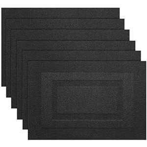 PIGCHCY Placemats,Washable Woven Vinyl Durable Placemats for Dining Table,Easy to Clean Plastic Placemats Set of 8(18 x 12 inches, Pure Black)