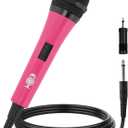 Singing Machine Wired Microphone for Karaoke, (Pink) - Unidirectional Dynamic Vocal Microphone - Plug-In Microphone for Karaoke Machine, AMP, & Speaker - Mic for Singing, Public Speaking, & Parties (1)