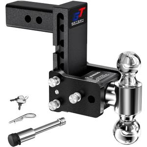 Geteen Trailer Hitches, Adjustable Trailer Hitch Ball Mount - Fits 2" Receiver, Dual Ball (2" x 2-5/16"), 5" Drop, 10,000 GTW - GT20052B