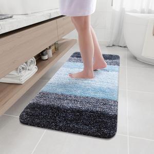 Arotive Microfiber Bathroom Rugs, Shaggy Soft and Absorbent Bath Rug, Non-Slip, Thick Plush Machine Washable Dry Bath Mats for Bathroom, Tub and Shower, 47x17, Blue, Rectangular