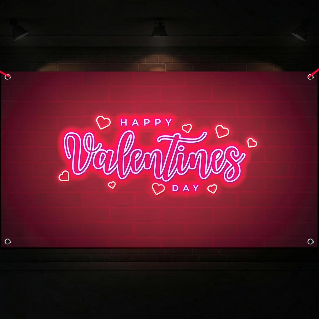 KatchOn, Happy Valentines Day Banner - XtraLarge 72x44 Inch | Neon Valentines Day Backdrop, Valentines Day Decorations | Valentines Backdrop for Photography | Valentines Banner, Valentines Decorations