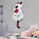 Ukey Wall Clock Creative DIY Cat Acrylic Wall Clock with Swing Tail Pendulum for Living Room Bedroom Kitchen Home Dcor - Battery Not Included (42CM x 18CM) White
