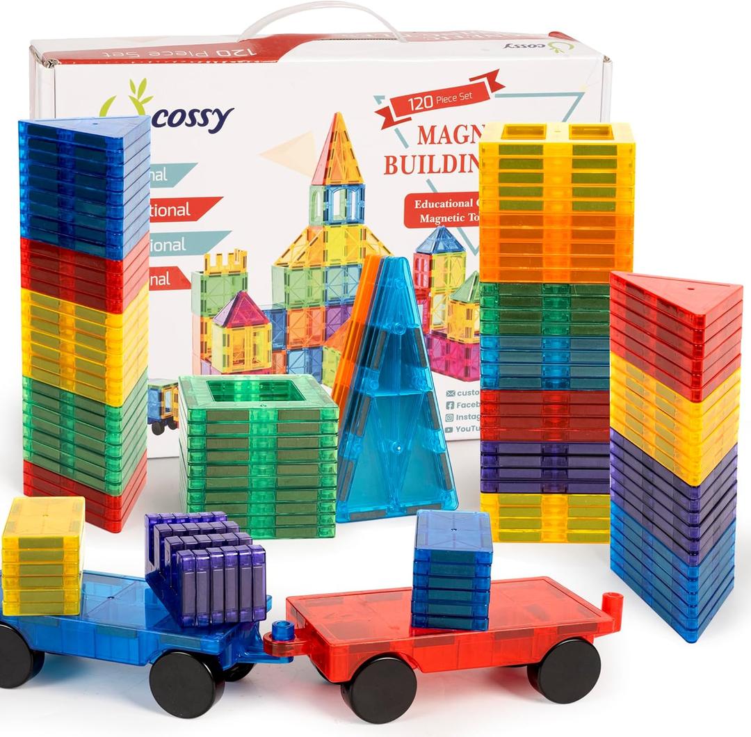 cossy 120Pcs Magnetic Tiles Magnetic 3D Building Blocks Set Educational Construction Toys for 3+ Year Old Kids with Stronger Magnets, Educational Toys, Recreational, Conventional