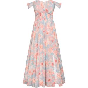 GRACE KARIN 2026 Women's Summer Floral Wedding Guest Dress,Beach Flowy A Line Maxi Off Shoulder Bridesmaid Dresses (Light Blue Pink) 2XL