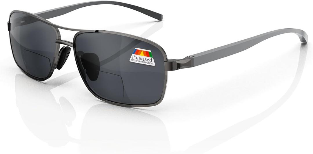 LianSan Retro Polarized Bifocal Sunglasses for Men Women,Metal Frame Top Clear Sun Readers with UV Protection Anti Glare (Gunmetal,2.50x)