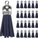 M METERXITY 50-Pack Faux Suede Tassel 1.4 Inch Small Keychain Rust Faux Leather Tassels Charm Navy Blue with Rings for DIY Crafts/Keychain/Earrings/Bracelets/Necklace