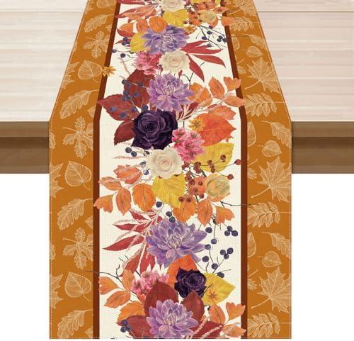 XCHI Fall Color Maple Leaf Wild Flower Table Runner Table Decoration for Kitchen Dining Dinner Autumn Home Decor 13x72 Inch 2 Pack