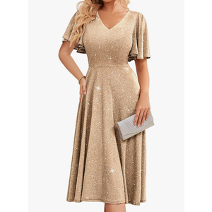 Bridesmay Women's Formal Cocktail Wedding Guest Dress for Women 2025 Short Sleeve Fit and Flare Tea Party Dresses XL