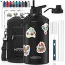 1 Gallon Water Bottle Insulated(Cold for 48 Hrs),BPA Free&Leak Proof,128oz Stainless Steel Water Jug,Large Water Bottle with Straw Spout Lids for Gym,Hiking,Camping&Travel,Black