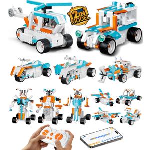 STEM Robot Building Kit for Kids, 12-in-1 Building Robot Toys APP & Remote Control Car, STEM Toys for Boys Age 8-12, Rechargeable Educational Robotics Toy for Boys Girls Christmas Birthday 332+Pcs