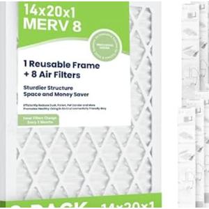 Future Way 14x20x1 Air Filters, Pack of 8 with Reusable Frame, MERV 8, MPR 700 AC Furnace Filters, Space Saving & Cost-effective