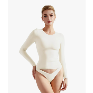 SUUKSESS Women Double Lined Fitted Basic T Shirts Crew Neck Long Sleeve Crop Top, Size S