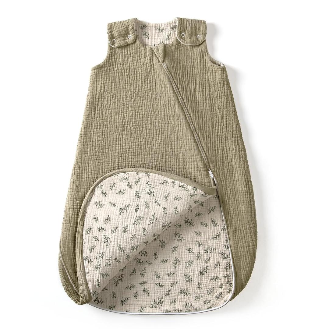 lulumoon Sleep Sack Muslin for Baby: Cotton Wearable Blanket for 9-15 Months - Soft Lightweight Ideal for Nursery Lounge Nighttime Naptime 12-18 Months (Medium, Olivetwig)