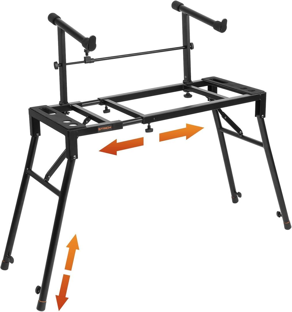 STRICH Dual Piano Keyboard Stand with 2nd Tier - Adjustable and Portable 2 Tier Music Stand for Synths and Electric Digital Keyboards - Fits 54 61 88 Key Pianos