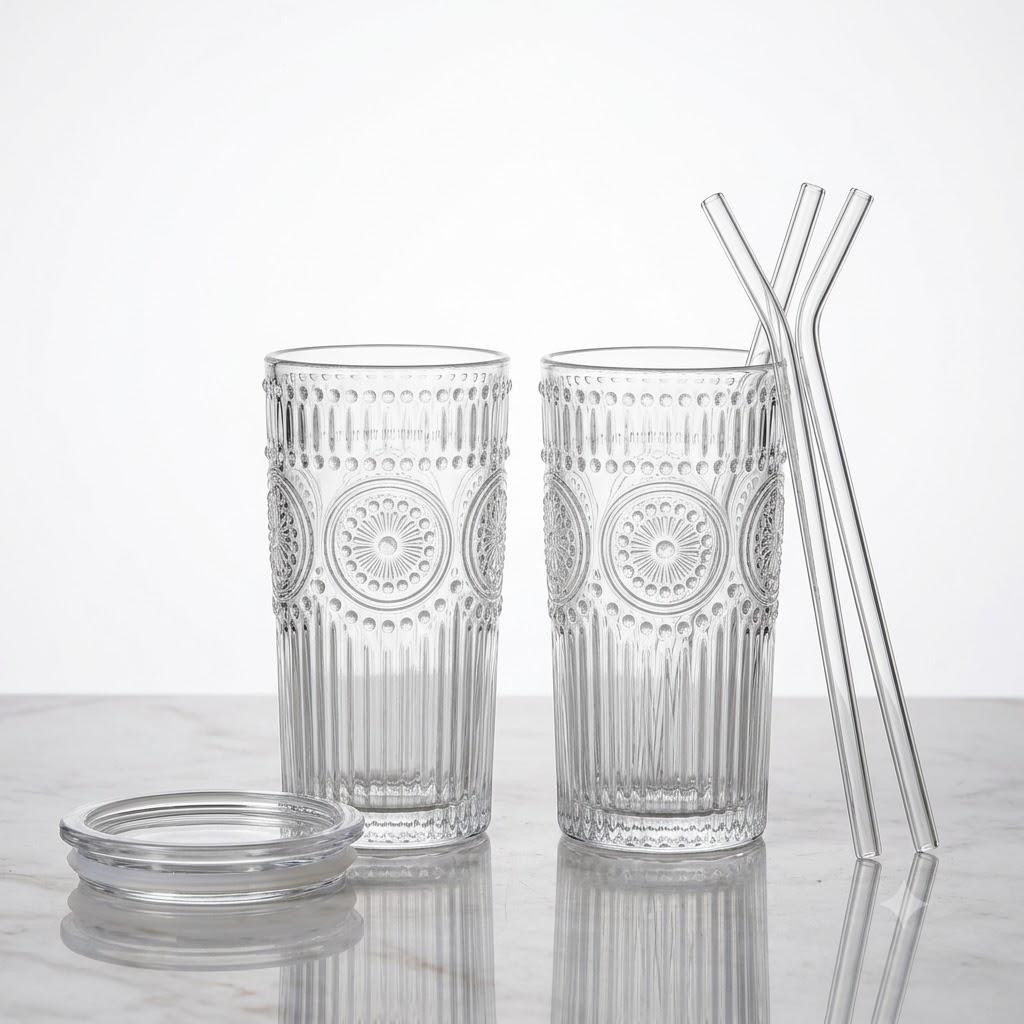 2-Piece Vintage Origami Ribbed Glassware Set