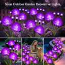 Solar Halloween Lights Outdoor Waterproof, 4 Pack Purple Solar Firefly Swaying Lights with Flowers, Flower Light Garden Decor for Halloween Christmas Outside Yard Patio, Gifts for Women Grandma