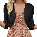 Women's Bolero Shrug 3/4 Sleeve Cropped Cardigan Knit Sweaters Open Front Casual Elegant Jacket for Dresses Black XS