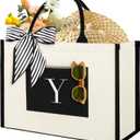 IDEATECH Canvas Tote Bag for Women, Personalized Birthday Gifts for Women, Monogram Beach Tote Bag Great for Wedding, Holiday