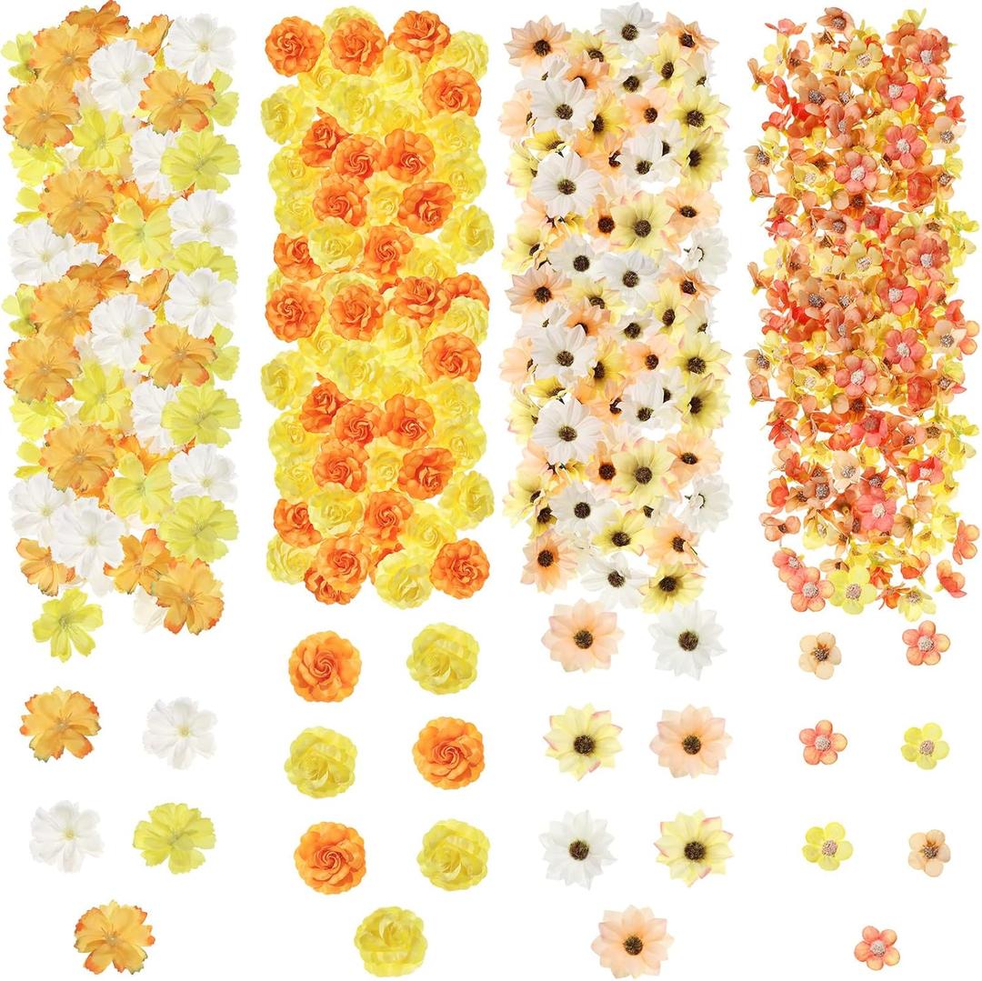 Cindeer 217 Pcs Mini Fake Heads Flowers Bulk Craft Fake Rose Daisy Heads Small Silk Artificial Flowers for Crafts Faux Decorations Flower for Art Crafts Wedding Party,2-4 cm(Yellow Series)