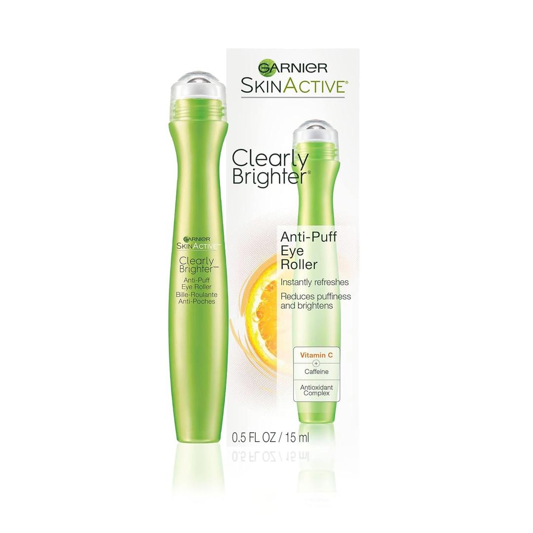 Garnier Clearly Brighter Anti-Puff Eye Roller, Dark Circles Under Eye Treatment with Caffeine and Vitamin C, 0.5 Fl Oz (15mL), 1 Count