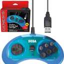 Retro-Bit Official Sega Genesis USB Controller 6-Button Arcade Pad for Sega Genesis Mini, PS3, PC, Mac, Steam, Switch - USB Port - (Clear Blue)