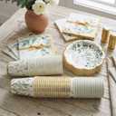 Yungyan 216 Pcs 72 Guests Greenery Plates and Napkins Party Supplies Sage Green and Gold Scalloped Disposable Eucalyptus Paper 6" Plates, Napkins and 9 oz Cups Set for Baby Shower Wedding Decoration