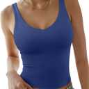 REORIA Tank Tops for Women Double Lined V Neck Summer Casual Basic 2026 Trendy Workout Going Out Clothes (Blue, L)