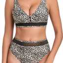 RELLECIGA Women's V Neck Bikini Set Mesh High Waisted Tummy Control Bathing Suit 2 Piece Swimsuit (S)