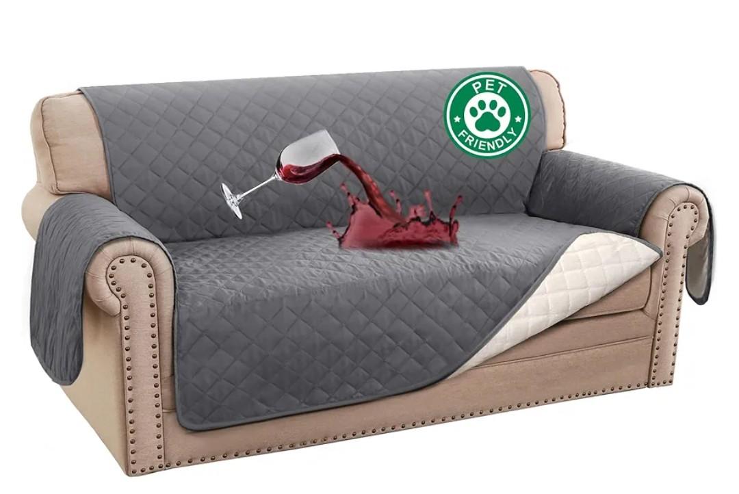 Turquoize 100% Waterproof Couch Cover Sofa Covers for 2 Cushion Couch Loveseat Covers Triple NonSlip Couch Cover for Dogs Washable Furniture Protector Cover for Pets, Kids, Dog (Loveseat 54", Gray)