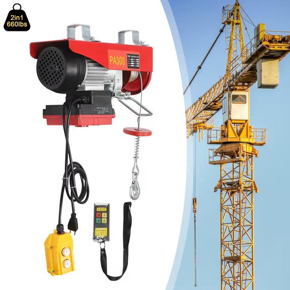 660lbs Automatic Electric Cable Hoist Wireless Remote Control Overhead Pulley Winch