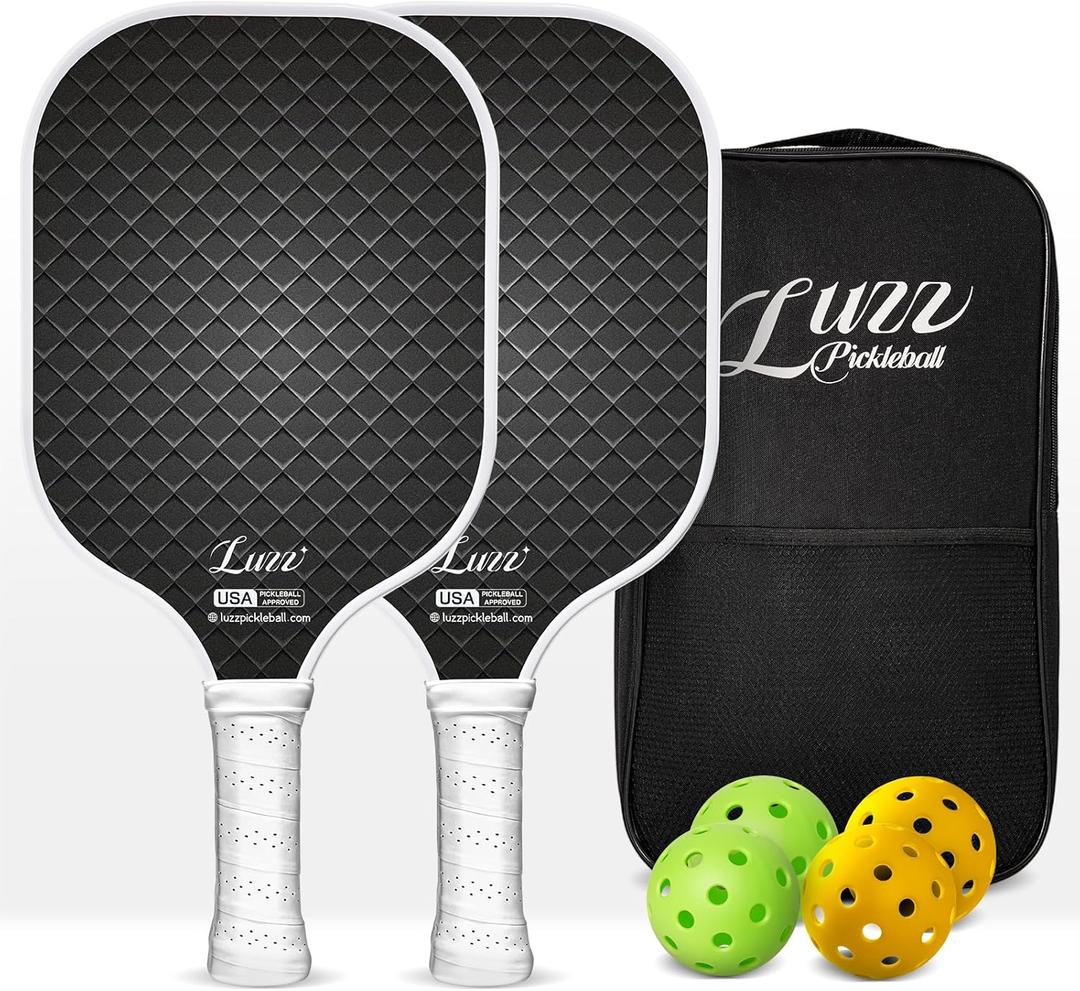 LUZZ Pickleball Paddles Set of 2, T700 Carbon Fiber Pickleball Paddle Sandblasted Surface with Honeycomb Core for Beginners Increased Spin Control Pickle Ball Rackets 2 Pack