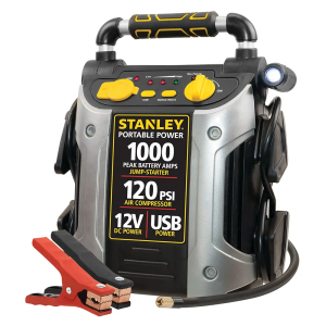 STANLEY J5C09 Portable Power Station Jump Starter 1000 Peak Amp Battery Booster, 120 PSI Air Compressor, USB Port, Battery Clamps