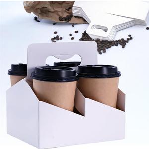 Kraft Paperboard 4-Cup Drink Carrier with Handle, 12-30 oz Coffee Cup Holder, Takeout Beverage Delivery, 15-Pack